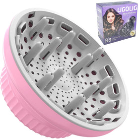 LIGOLIG pink hair dryer diffuser angled to show wide airflow for curls