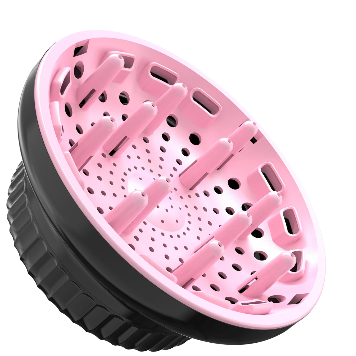 LIGOLIG universal portable diffuser for curly hair in black and pink, promotes gentler, even drying.
