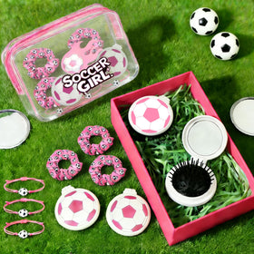 LIGOMEDA pink soccer gift set soccer scrunchies for versatile hairstyles.