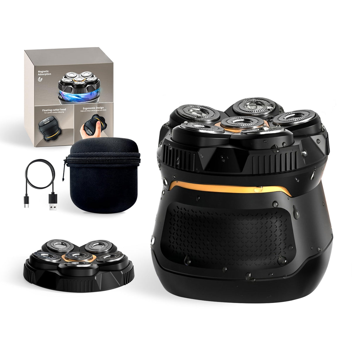 Likefun Electric Head Shaver with LED display shows battery level and shave settings.