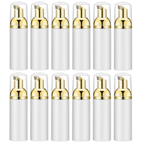 Lil Ray 2 oz empty foam bottle with gold pump, ideal for travel hand soap
