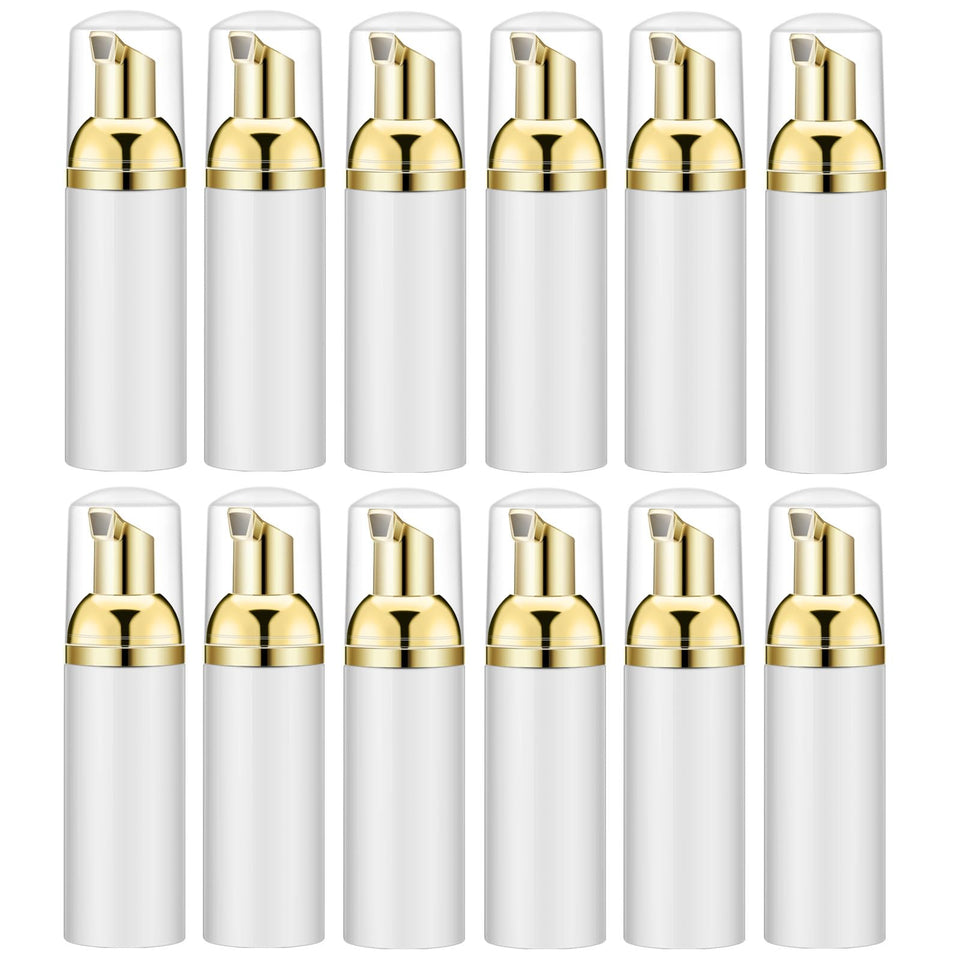 Lil Ray 2 oz empty foam bottle with gold pump, ideal for travel hand soap