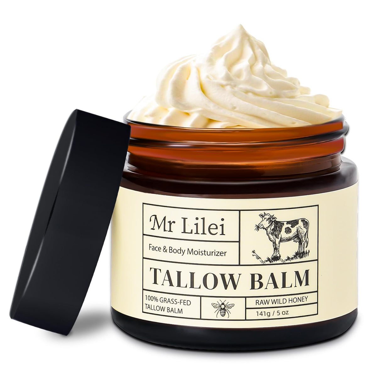 Lilei Beauty beef tallow jar closeup for dry skin hydration