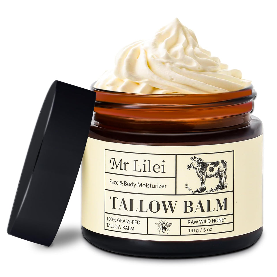 Lilei Beauty beef tallow jar closeup for dry skin hydration
