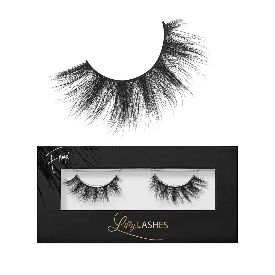 Lilly Lashes 3D Milan faux mink strip close-up showing dramatic length for evening looks.