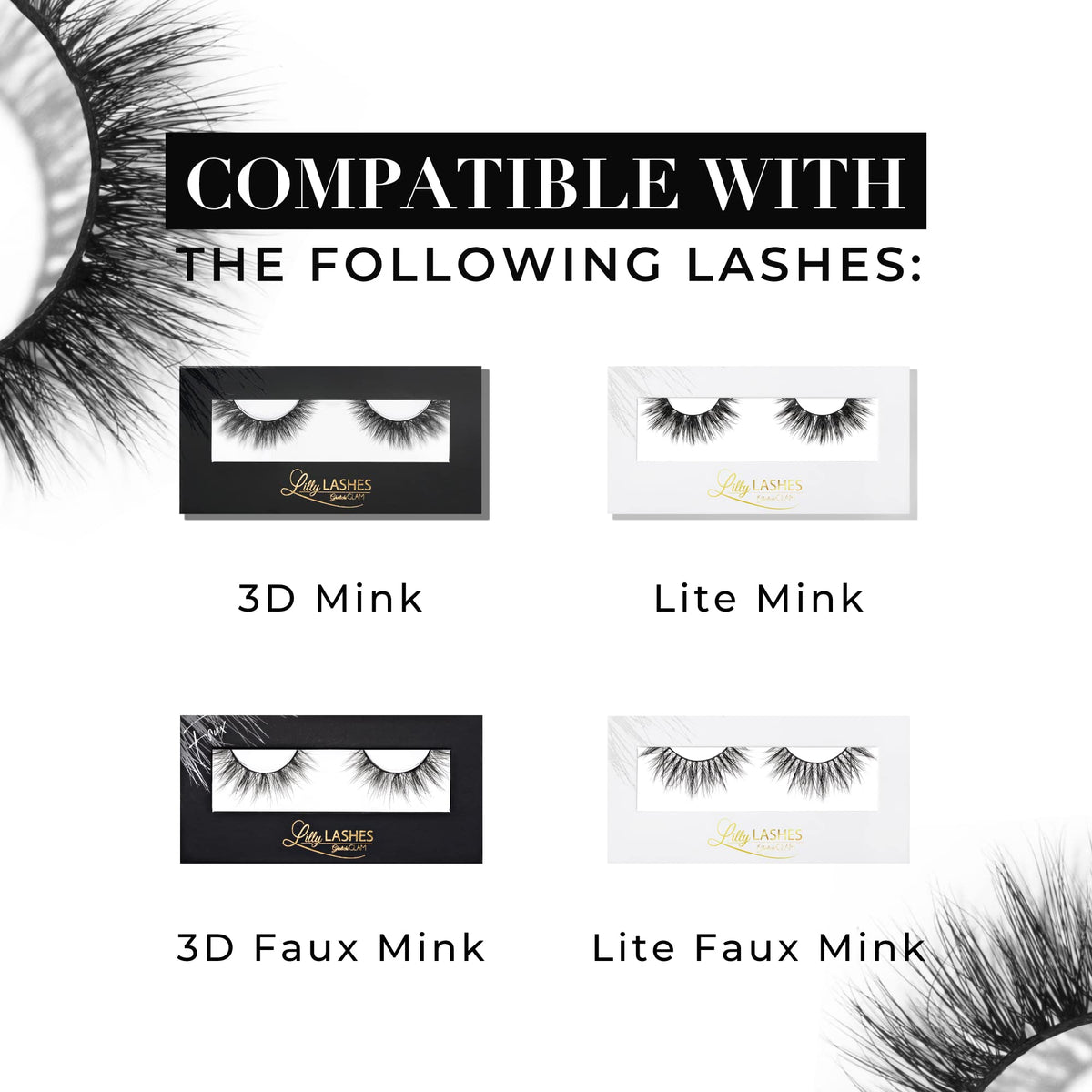 Close-up of Power Liner showing extra-tacky lash adhesive effect on lash band