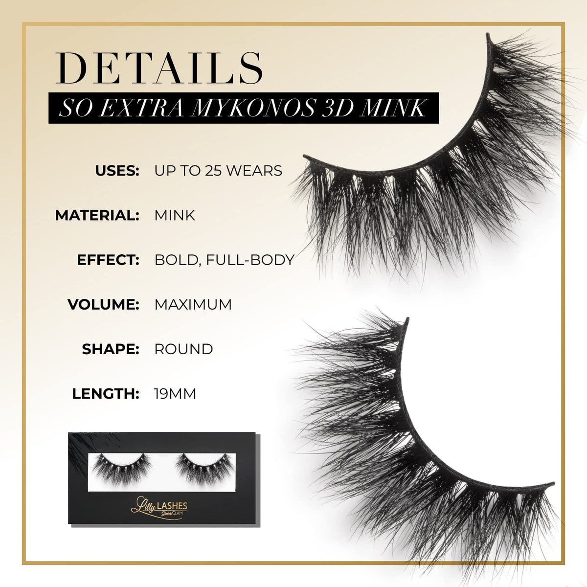 Lilly Lashes So Extra Mykonos 3D Mink Lashes wispy outer corners emphasize cat-eye flare.