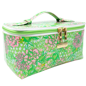 Lilly Pulitzer Lime Feeling Good cosmetic bag front view showing travel-ready storage.