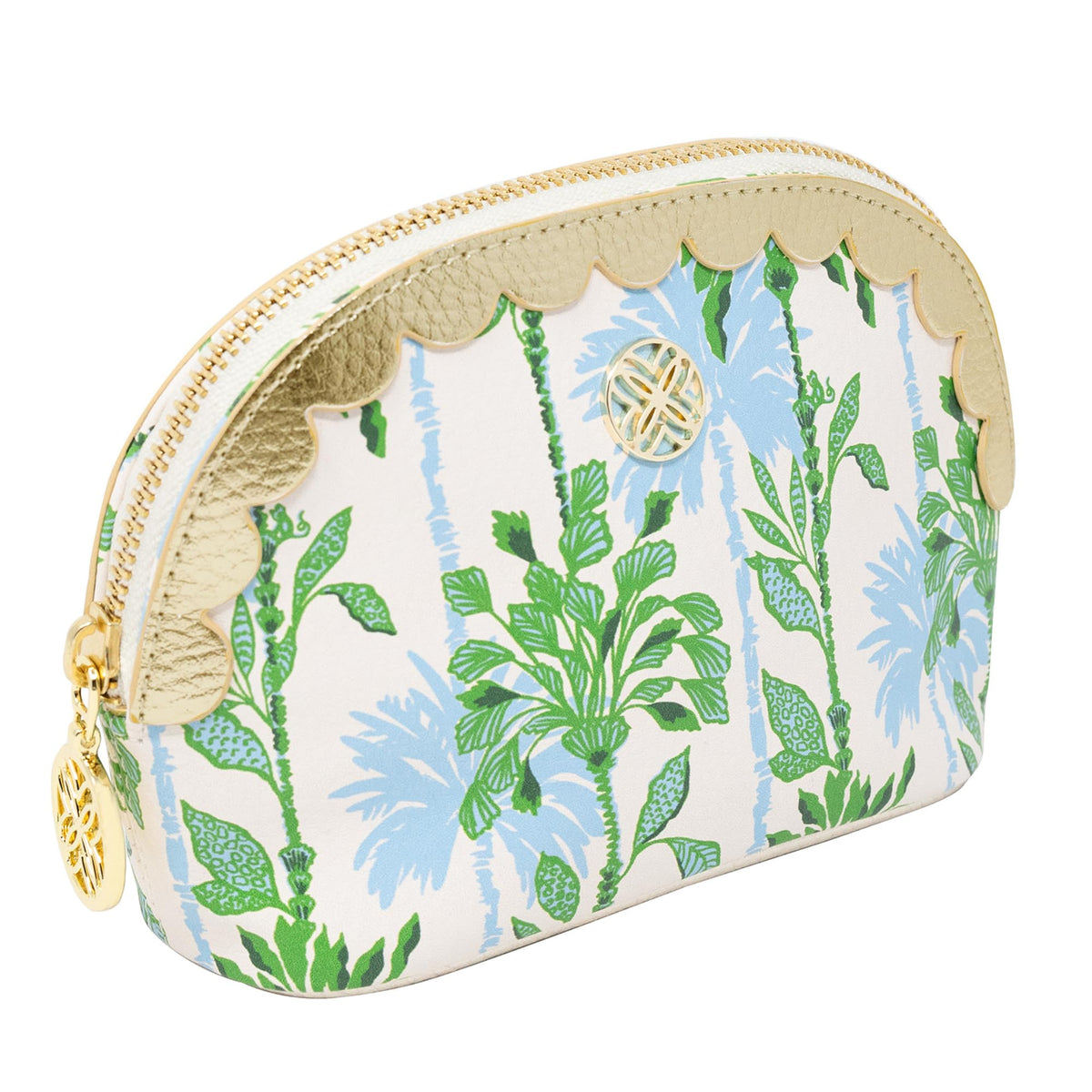 Close-up of the gold zipper pull on the Lilly Pulitzer pouch adds luxe detail.