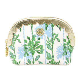 Lilly Pulitzer vegan leather zipper pouch with scallop edge, front view for chic on-the-go organization.