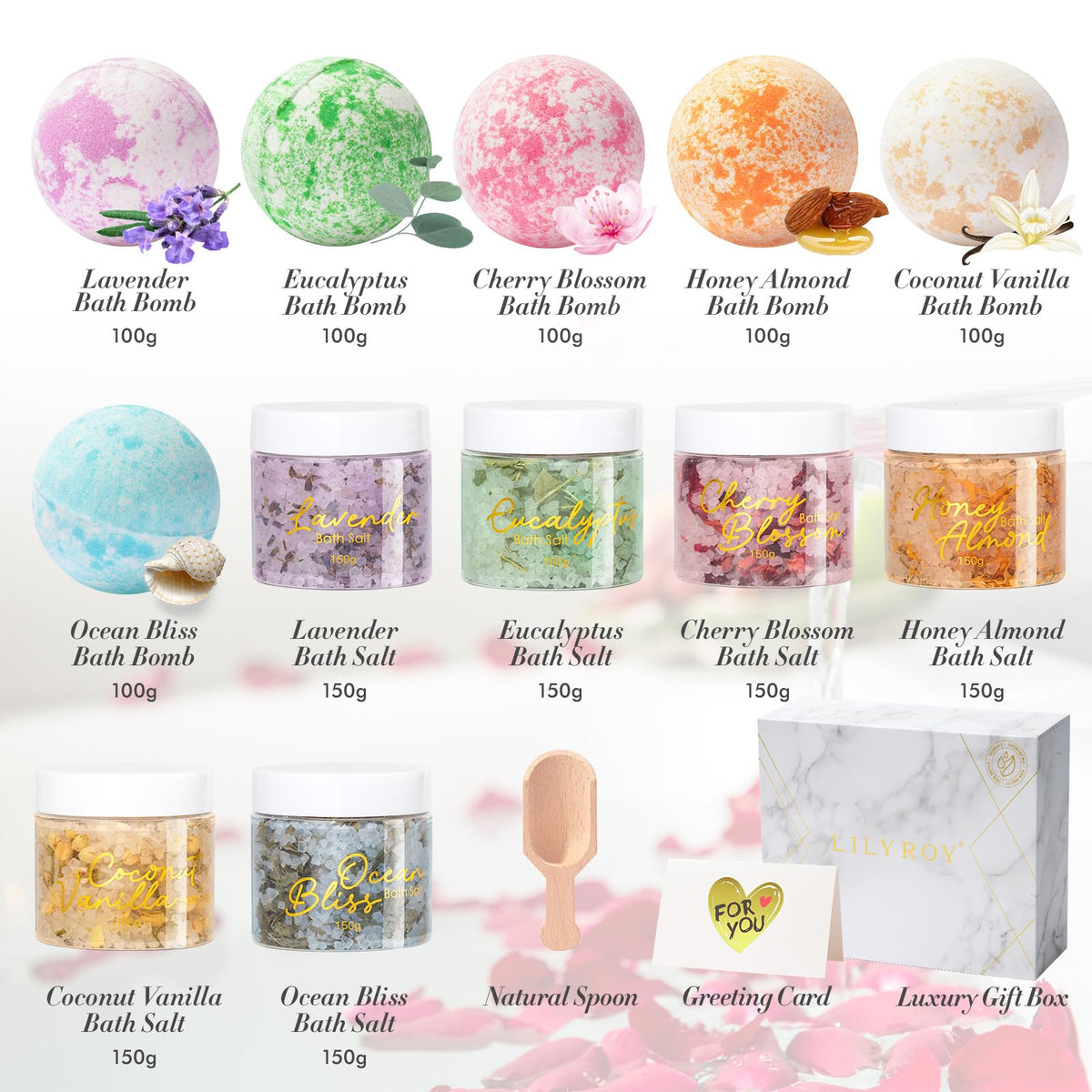 LILY ROY bath bombs with essential oils for pampering baths
