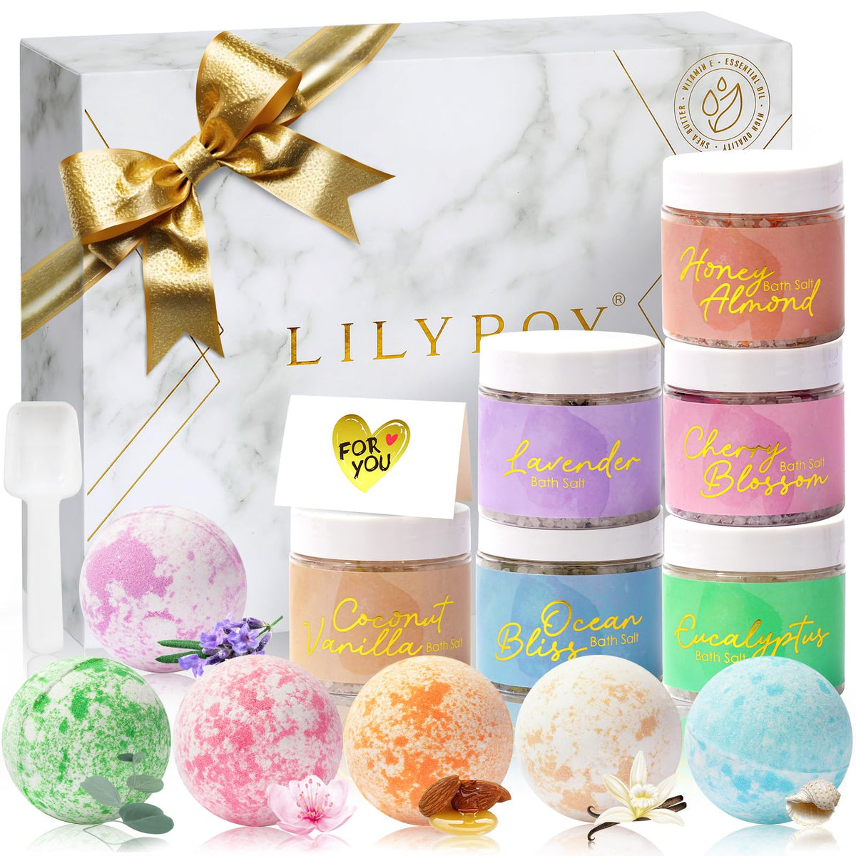 LILY ROY luxury bath salts with rose petals for a soothing soak