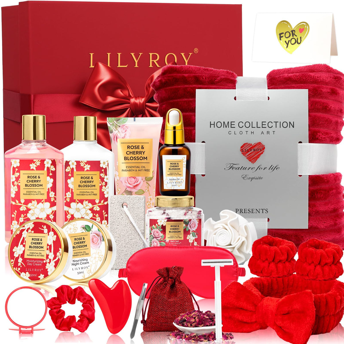LILY ROY Mothers Day gift box featuring rose-red spa set for home pampering