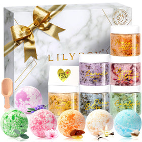 LILY ROY Mothers Day gift set with bath salts and bombs for a soothing soak