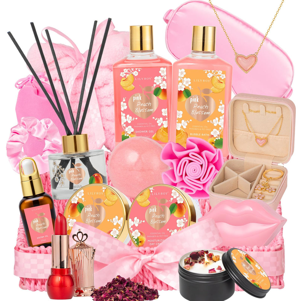 Lily Roy Mother's Day spa basket with 23-piece kit and reusable basket.