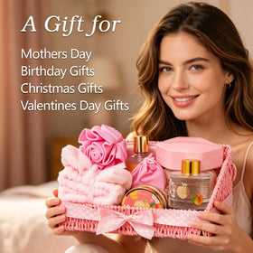 Lily Roy spa gift basket contents for luxurious bath time and self-care.