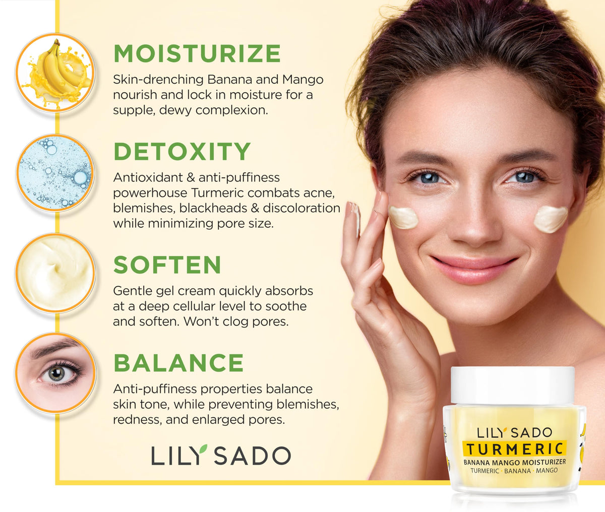 LILY SADO creamy texture close-up showing silky, fast absorbing formula.