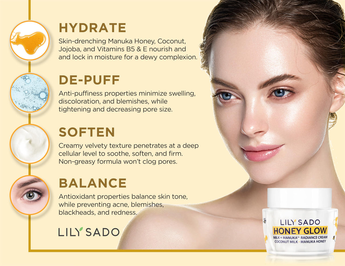 LILY SADO honey glow cream being spread for smooth daily use
