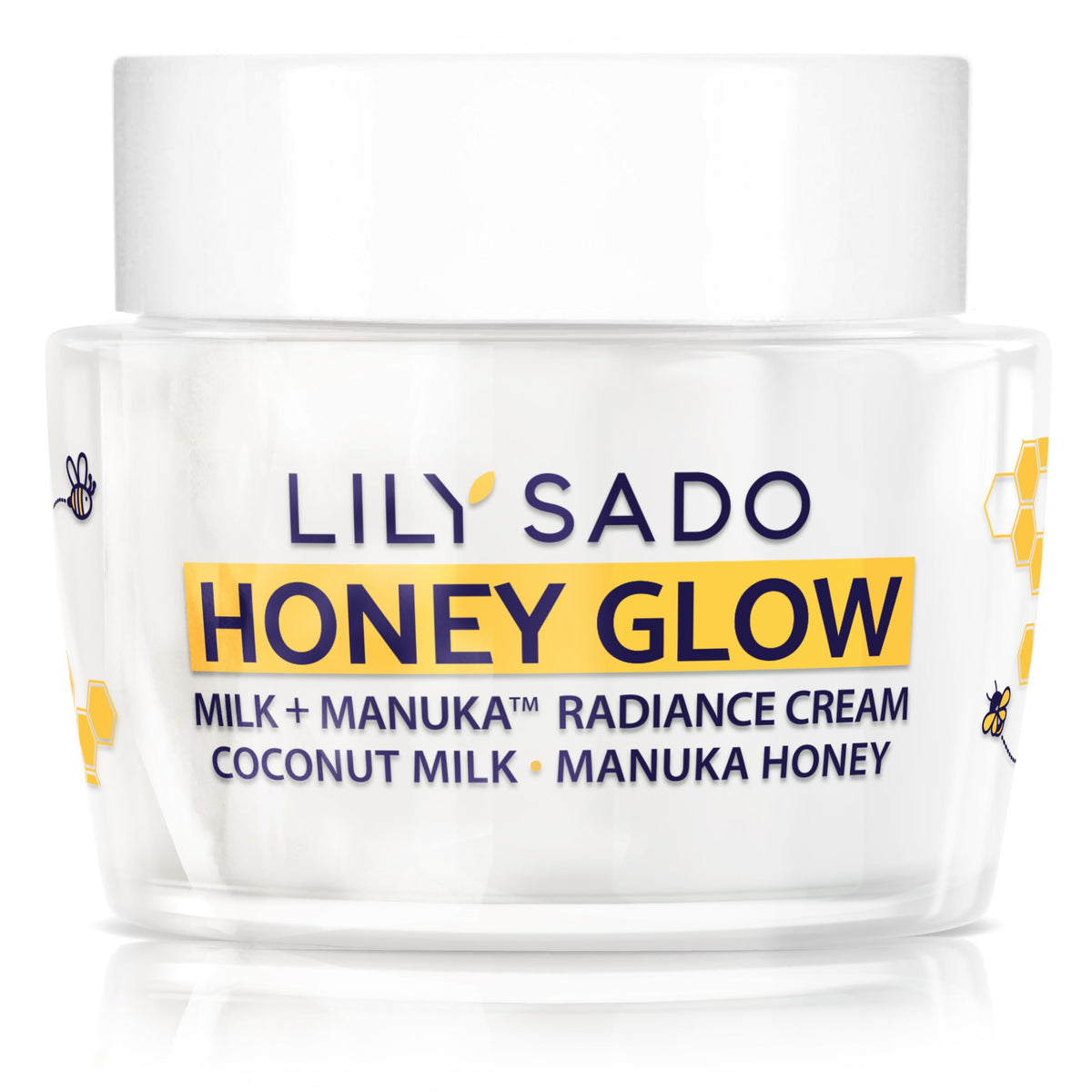 LILY SADO Honey Glow Cream jar emphasizing rich hydration for a radiant complexion