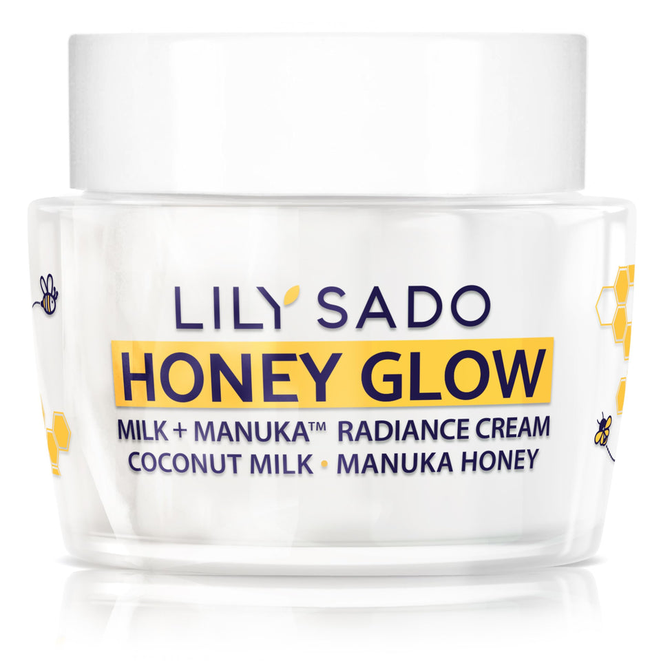 LILY SADO Honey Glow Cream jar emphasizing rich hydration for a radiant complexion