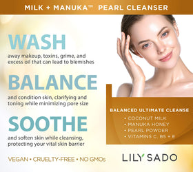 Creamy gel texture close-up from LILY SADO Milk+Manuka cleanser for gentle cleansing
