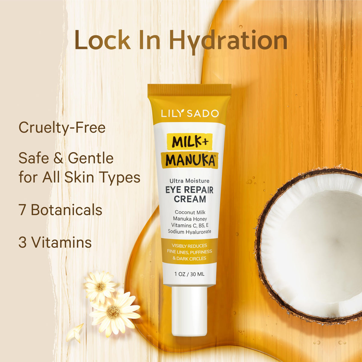 Ingredients highlight: Manuka honey, coconut, avocado, rosehip for antioxidant eye nourishment.