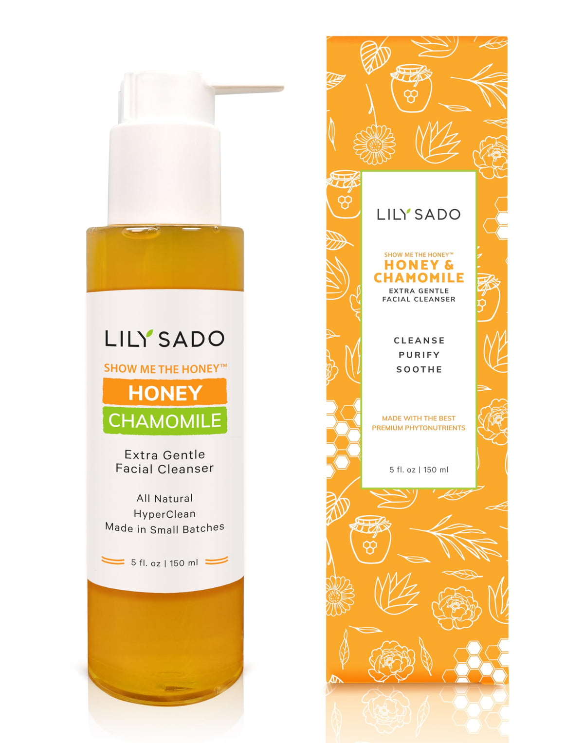 LILY SADO Show Me The Honey cleanser bottle pour showing gentle cleansing and hydration