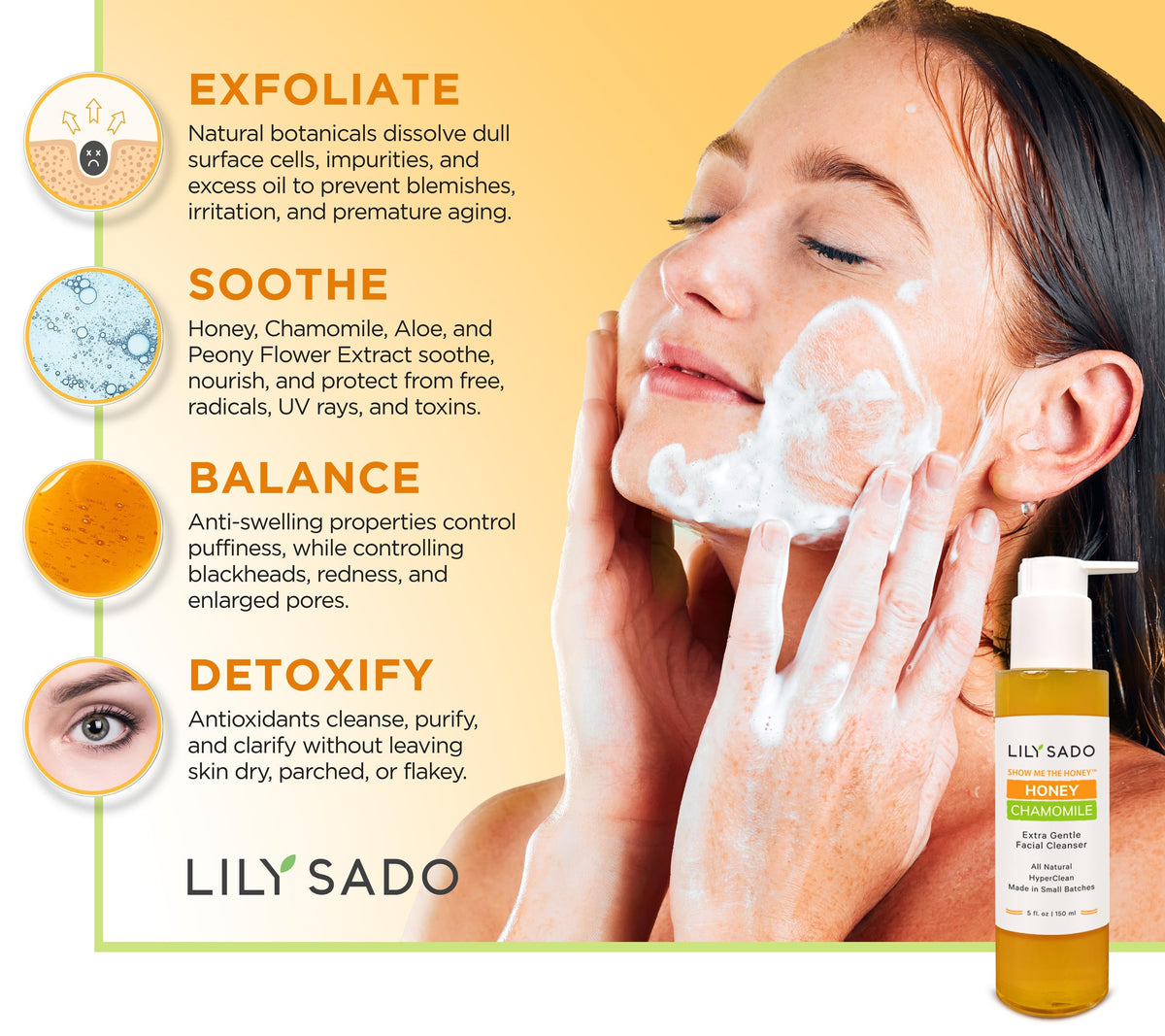 LILY SADO Show Me The Honey gel texture close-up for soothing daily cleansing