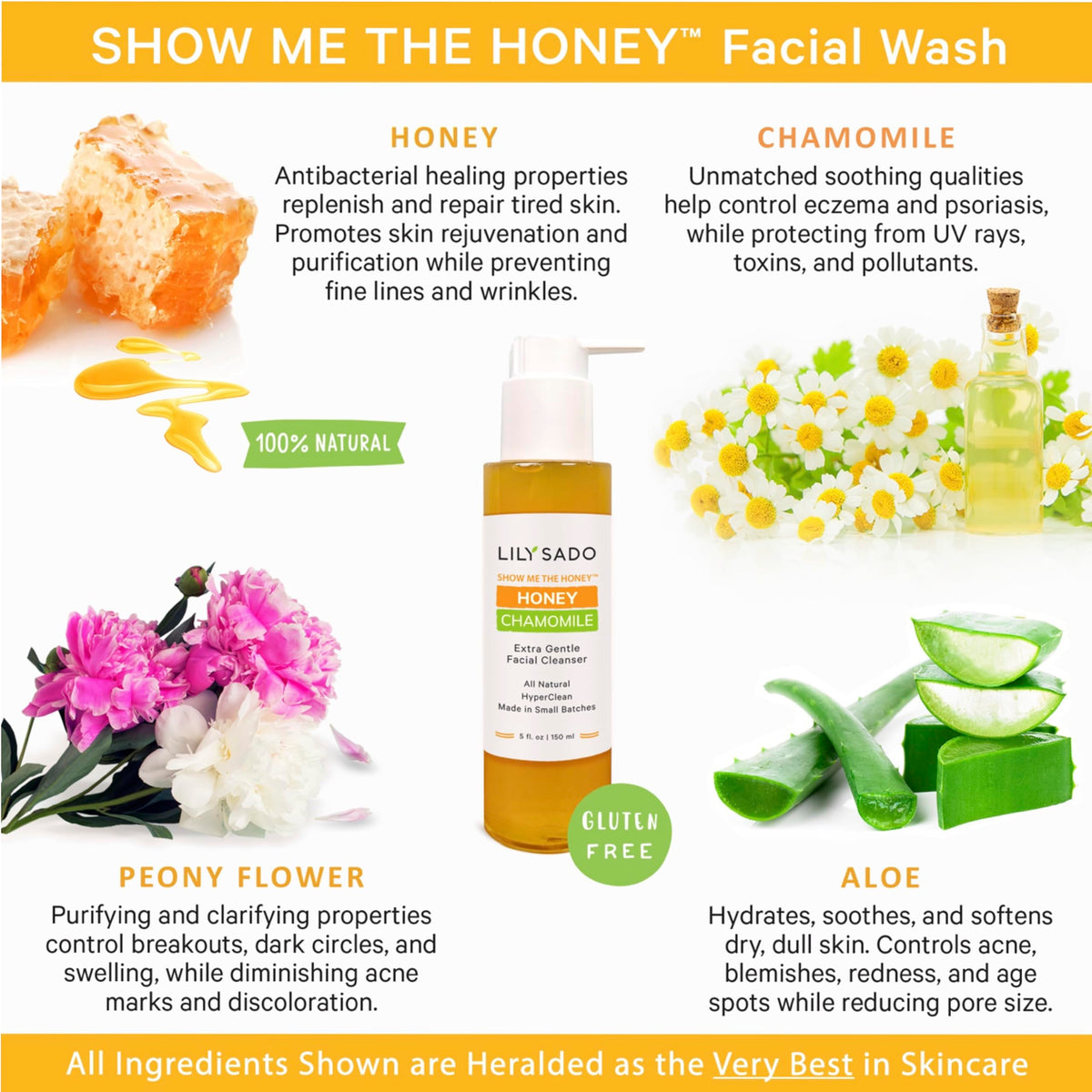 LILY SADO Show Me The Honey honey-chamomile blend highlighting soothing skincare benefits