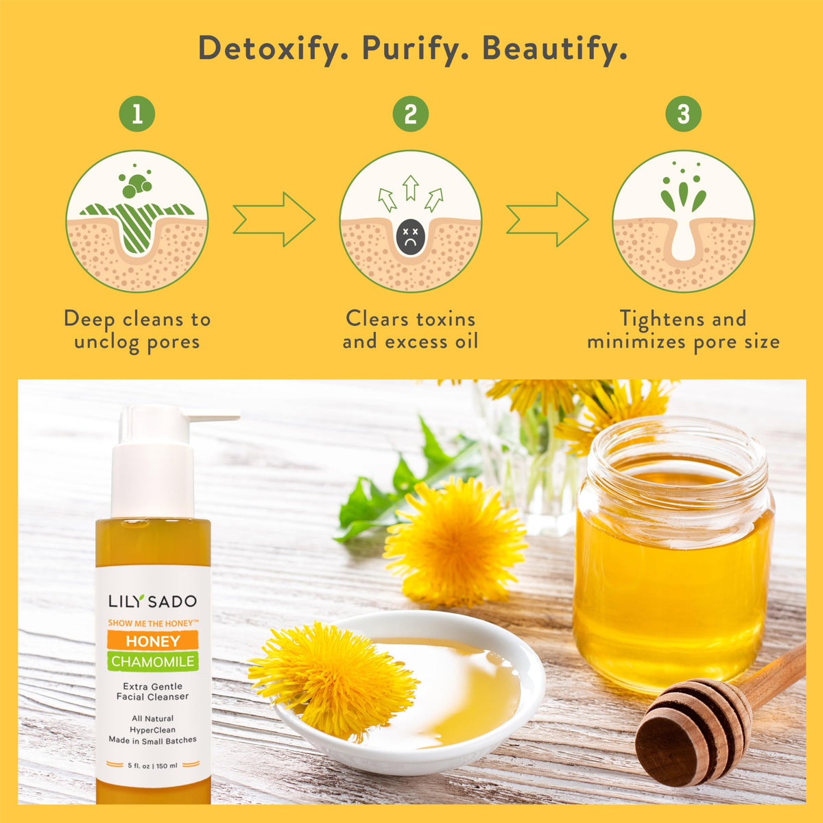 LILY SADO Show Me The Honey pore-reduction close-up illustrating smoother skin appearance