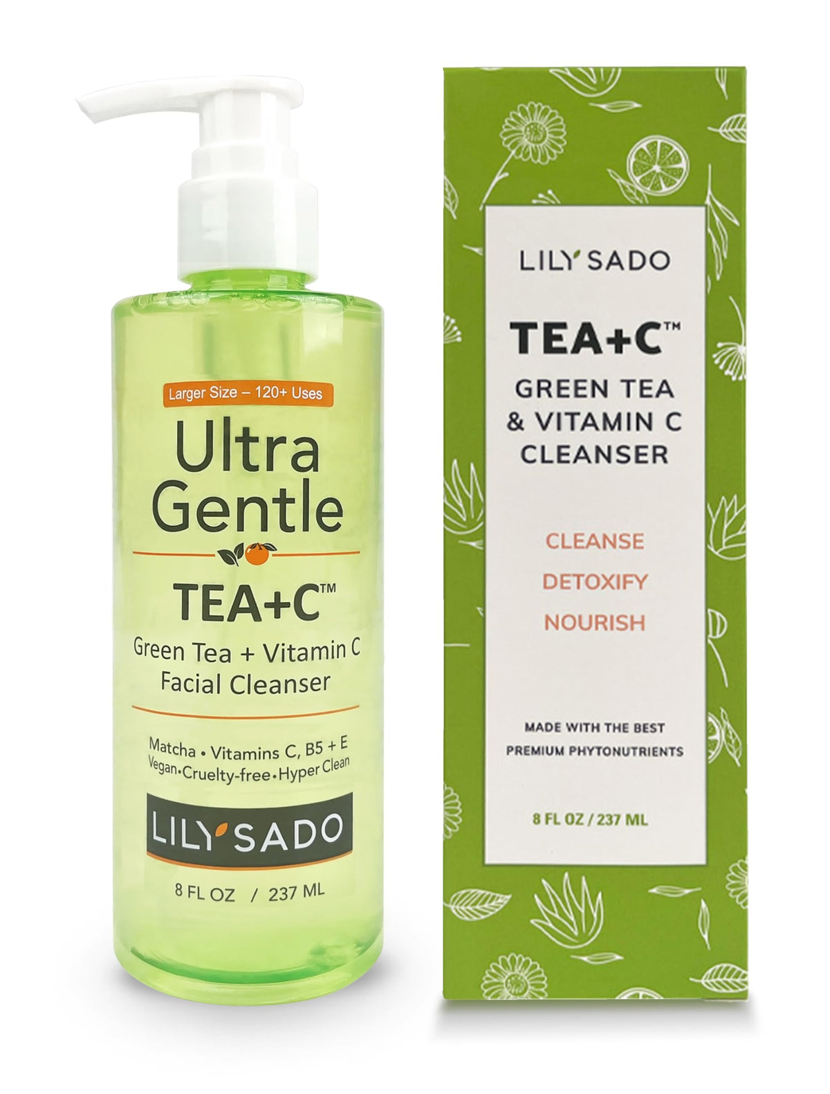 LILY SADO Tea+C cleanser bottle for gentle daily cleansing