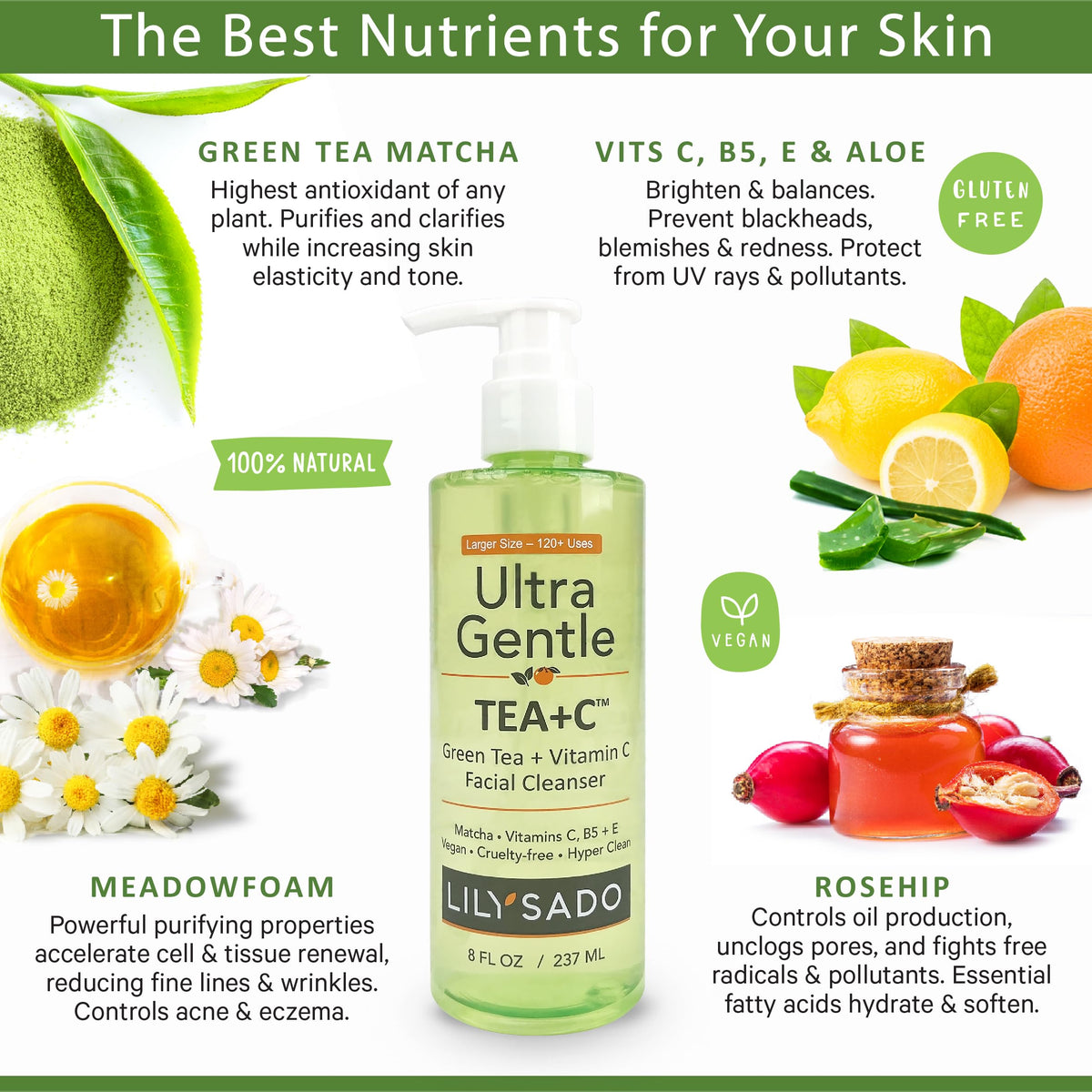 LILY SADO Tea+C lather on skin showing gentle cleansing action
