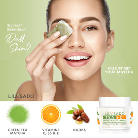 LILY SADO TEA+C cream jar closeup showing a rich non-greasy moisturizer.