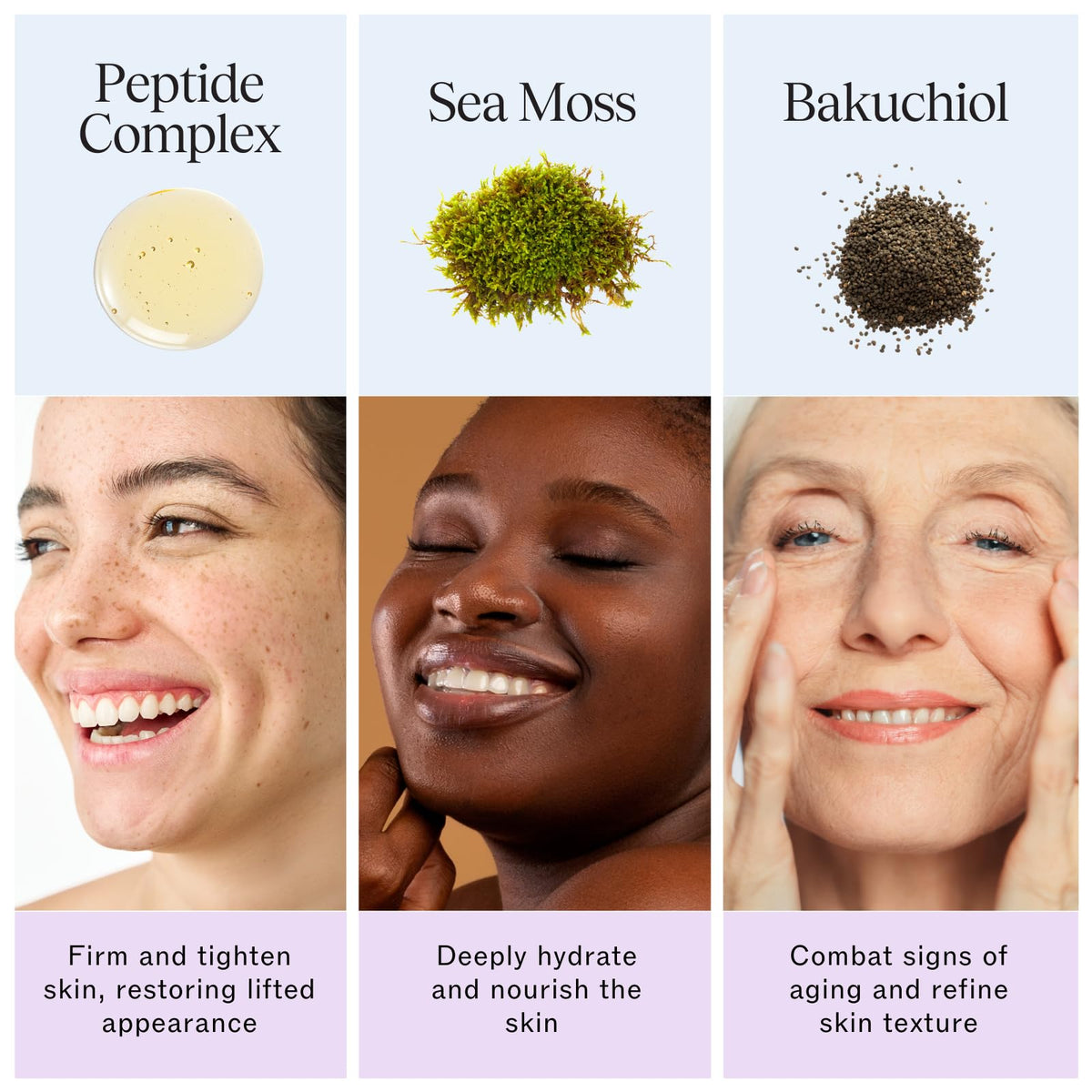 LilyAna Naturals Bakuchiol Face Lift Cream peptide complex section suggests improved skin support.
