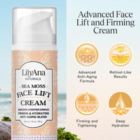 LilyAna Naturals Bakuchiol Face Lift Cream texture close-up highlights creamy consistency.
