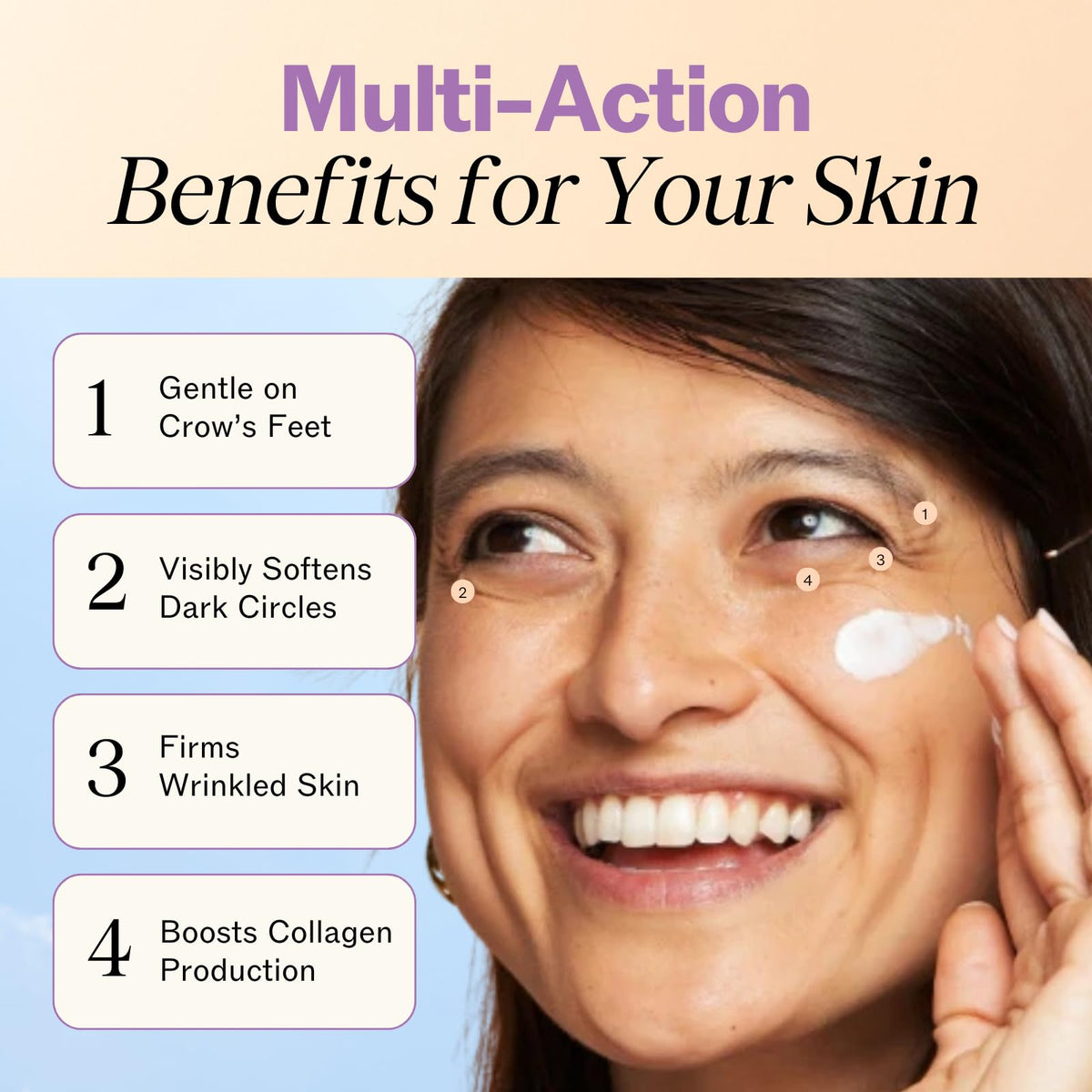 LilyAna Naturals Eye Cream application on fingertip demonstrates quick absorption for daytime use.