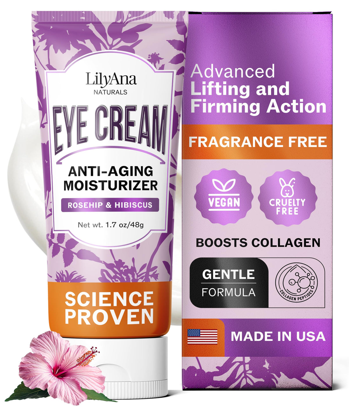 LilyAna Naturals Eye Cream jar closeup showing deep hydration for smoother under-eye skin.