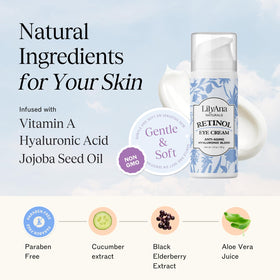 LilyAna Naturals Eye Cream texture swirl demonstrates creamy, fast-absorbing formula.