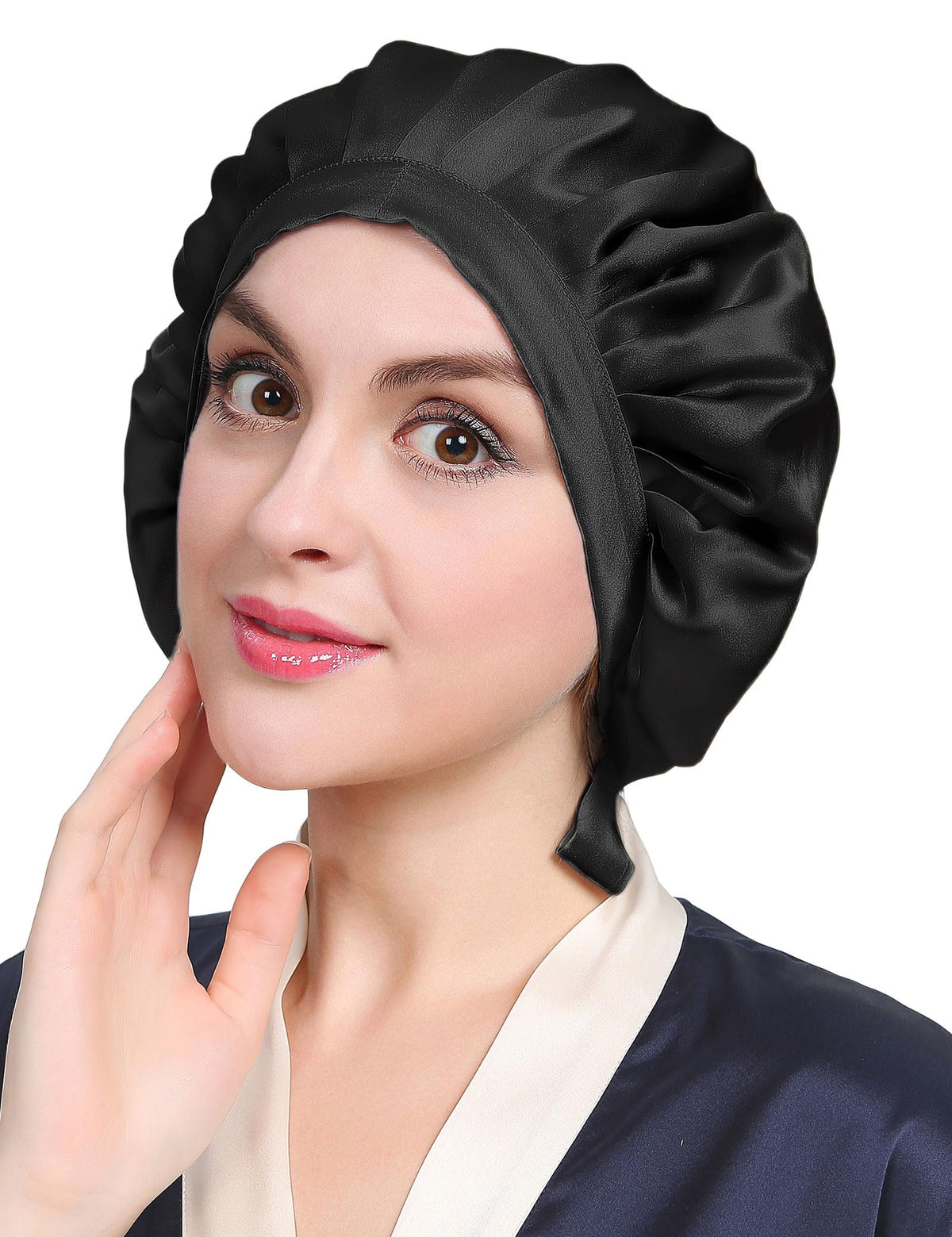 LilySilk bonnet with front-flat design keeps hair smooth for a neat morning look.