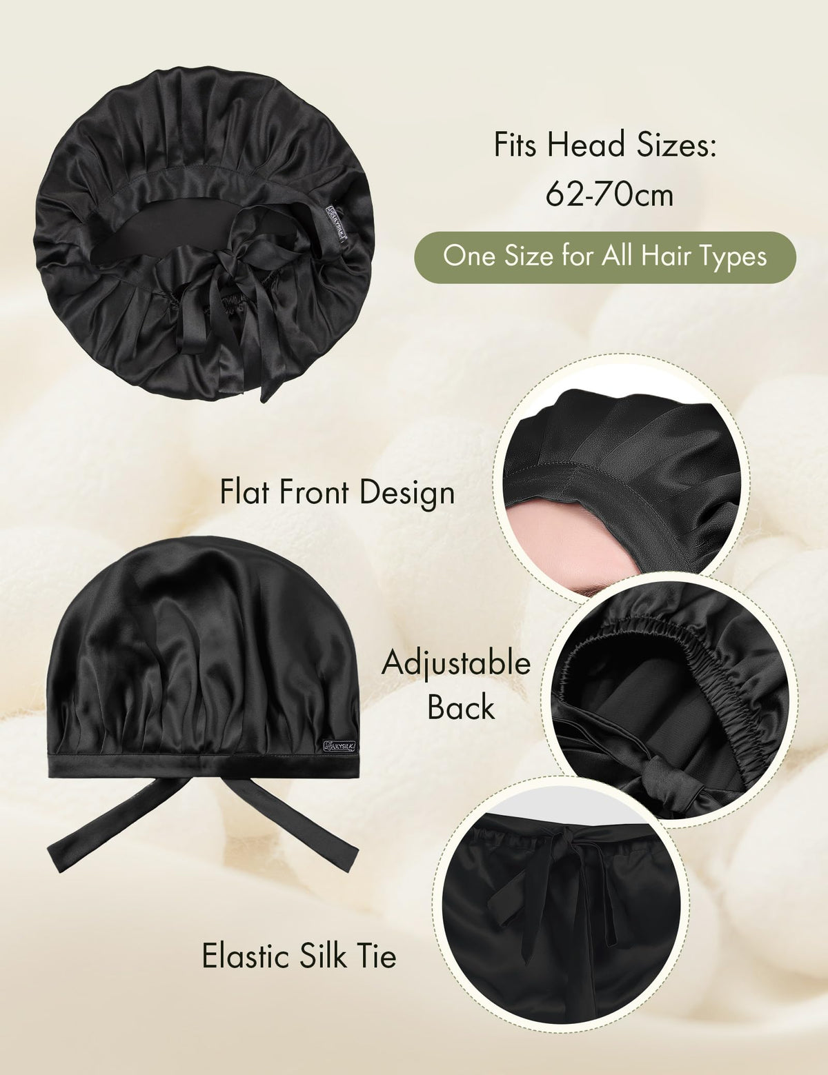 LilySilk mulberry-silk-night-cap inside-out keeps hair frizz-free and moisturized.