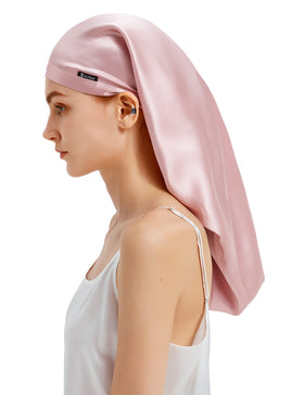 LilySilk mulberry silk sleep cap rosypink long length protects curly hair overnight