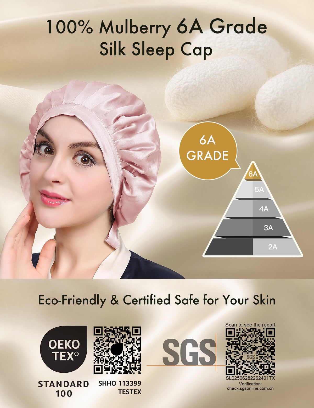 LilySilk Rosy Pink Silk Bonnet with flat front design prevents forehead marks