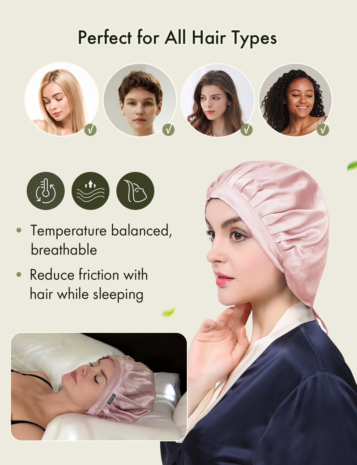 LilySilk Rosy Pink Silk Bonnet helps retain moisture for healthier-looking hair while sleeping