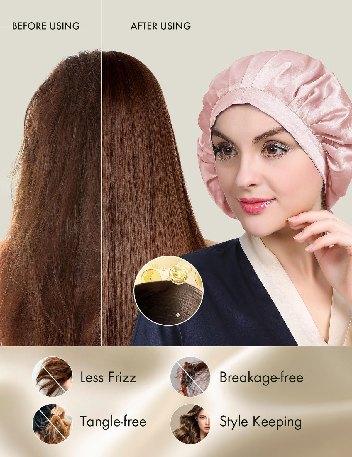 LilySilk Rosy Pink Silk Bonnet ideal for overnight use to protect curls and moisture