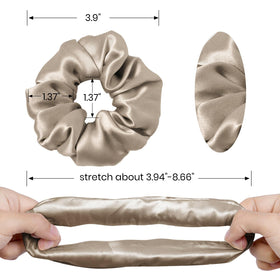LilySilk silk scrunchies in a ponytail for a neat, gentle hold