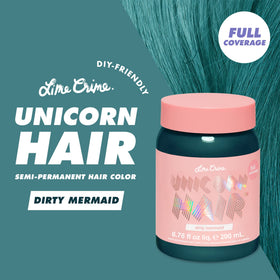Lime Crime Dirty Mermaid color swatches displaying seafoam green shade on hair