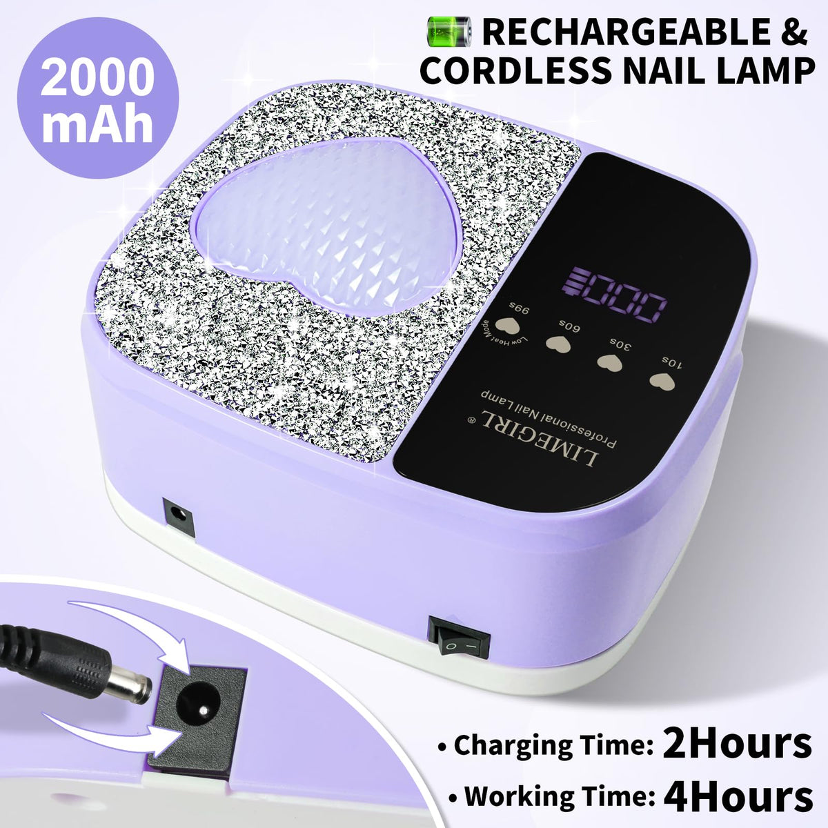 LimeGirl cordless nail lamp with 7800mAh battery enables long mobile curing sessions.