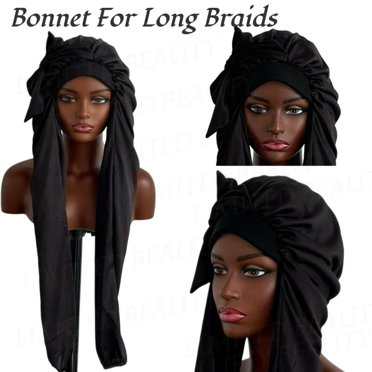 Limited Beauty bonnet with UV shield for daytime use over long braids and hair.