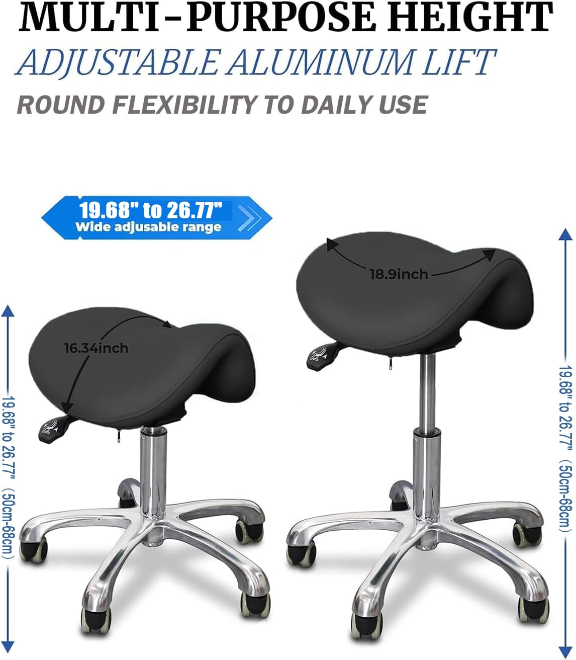 LIMKOMES saddle stool height-adjustable to fit a desk setup.