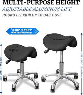 LIMKOMES saddle stool height-adjustable to fit a desk setup.